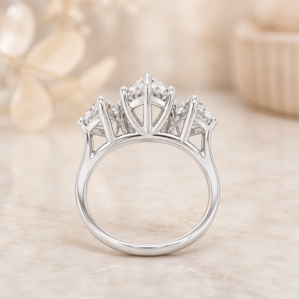 3.00 CT Marquise Lab-Grown Diamond Three-Stone Engagement Ring in 14K White Gold – Classic Trilogy Design