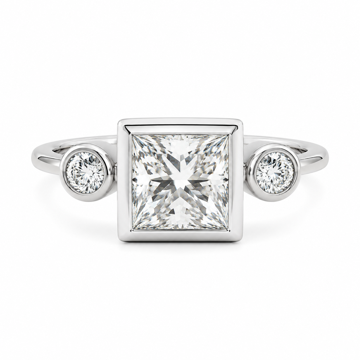 2.00 CT Princess Cut Lab-Grown Diamond Three-Stone Engagement Ring in 14K White Gold – Classic Trilogy Design