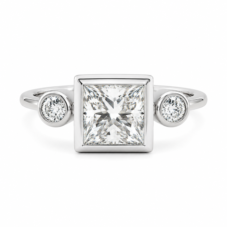 2.00 CT Princess Cut Lab-Grown Diamond Three-Stone Engagement Ring in 14K White Gold – Classic Trilogy Design
