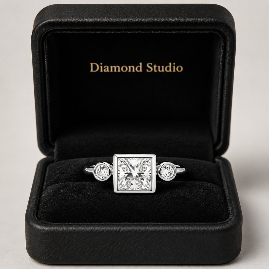 2.00 CT Princess Cut Lab-Grown Diamond Three-Stone Engagement Ring in 14K White Gold – Classic Trilogy Design
