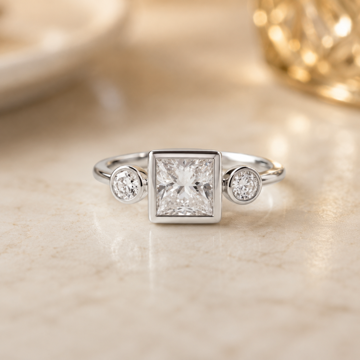 2.00 CT Princess Cut Lab-Grown Diamond Three-Stone Engagement Ring in 14K White Gold – Classic Trilogy Design