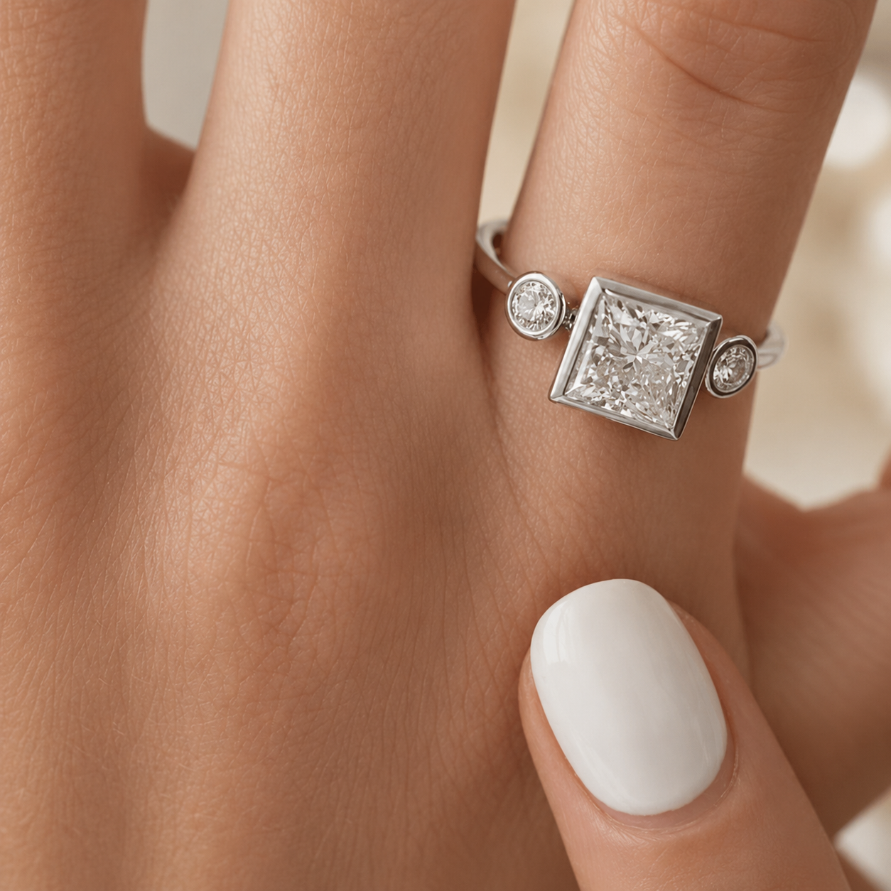 2.00 CT Princess Cut Lab-Grown Diamond Three-Stone Engagement Ring in 14K White Gold – Classic Trilogy Design