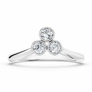 1.50 CT Round Cut Lab-Grown Diamond Three-Stone Engagement Ring in 14K White Gold – Minimalist Bezel Set V Shape Design
