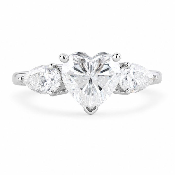 2.00 CT Heart Cut Lab-Grown Diamond Three-Stone Engagement Ring in 14K White Gold â€“ Anniversary Promise Design from Diamond Studio