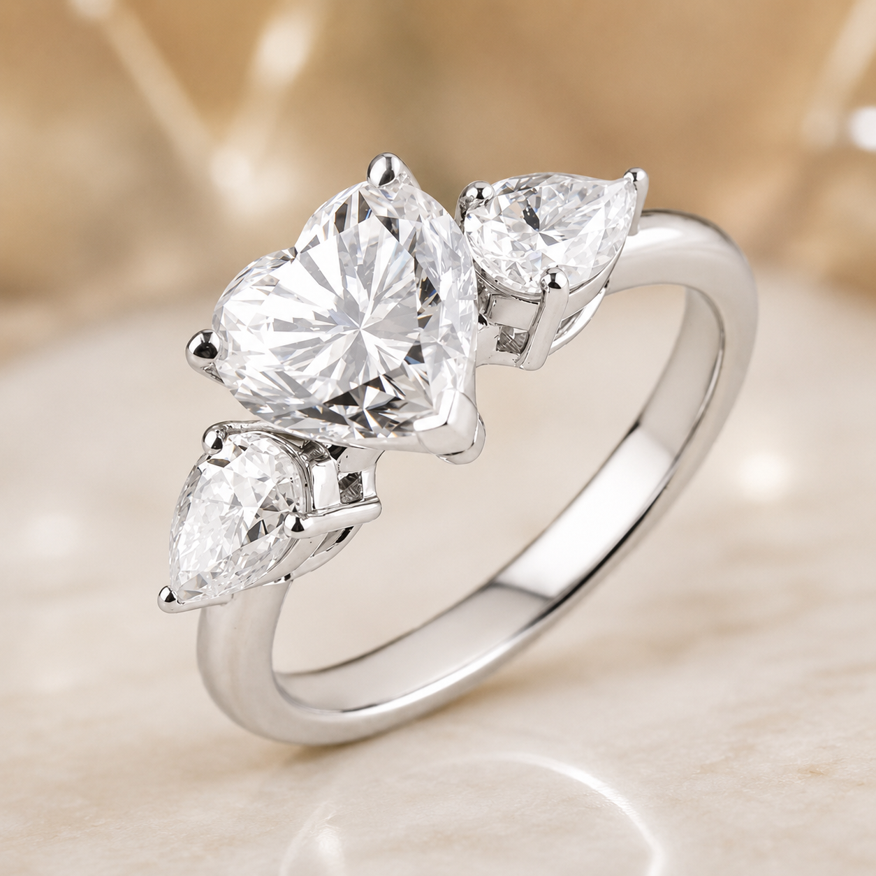 2.00 CT Heart Cut Lab-Grown Diamond Three-Stone Engagement Ring in 14K White Gold – Anniversary Promise Design