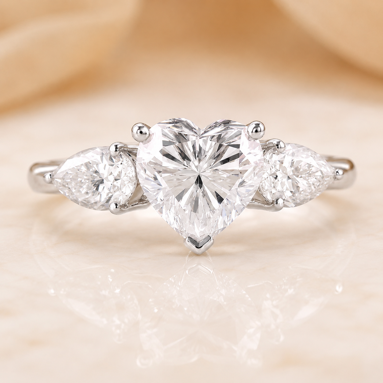 2.00 CT Heart Cut Lab-Grown Diamond Three-Stone Engagement Ring in 14K White Gold – Anniversary Promise Design