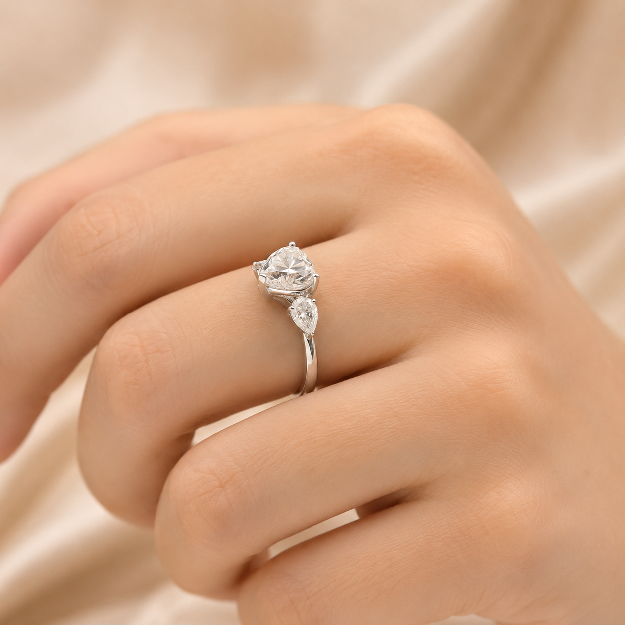 2.00 CT Heart Cut Lab-Grown Diamond Three-Stone Engagement Ring in 14K White Gold – Anniversary Promise Design