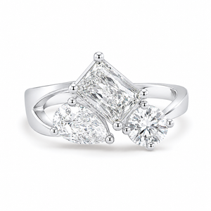 2.50 CT Multi Shape Lab-Grown Diamond Three-Stone Engagement Ring in 14K White Gold – Antique Trilogy Vintage Design