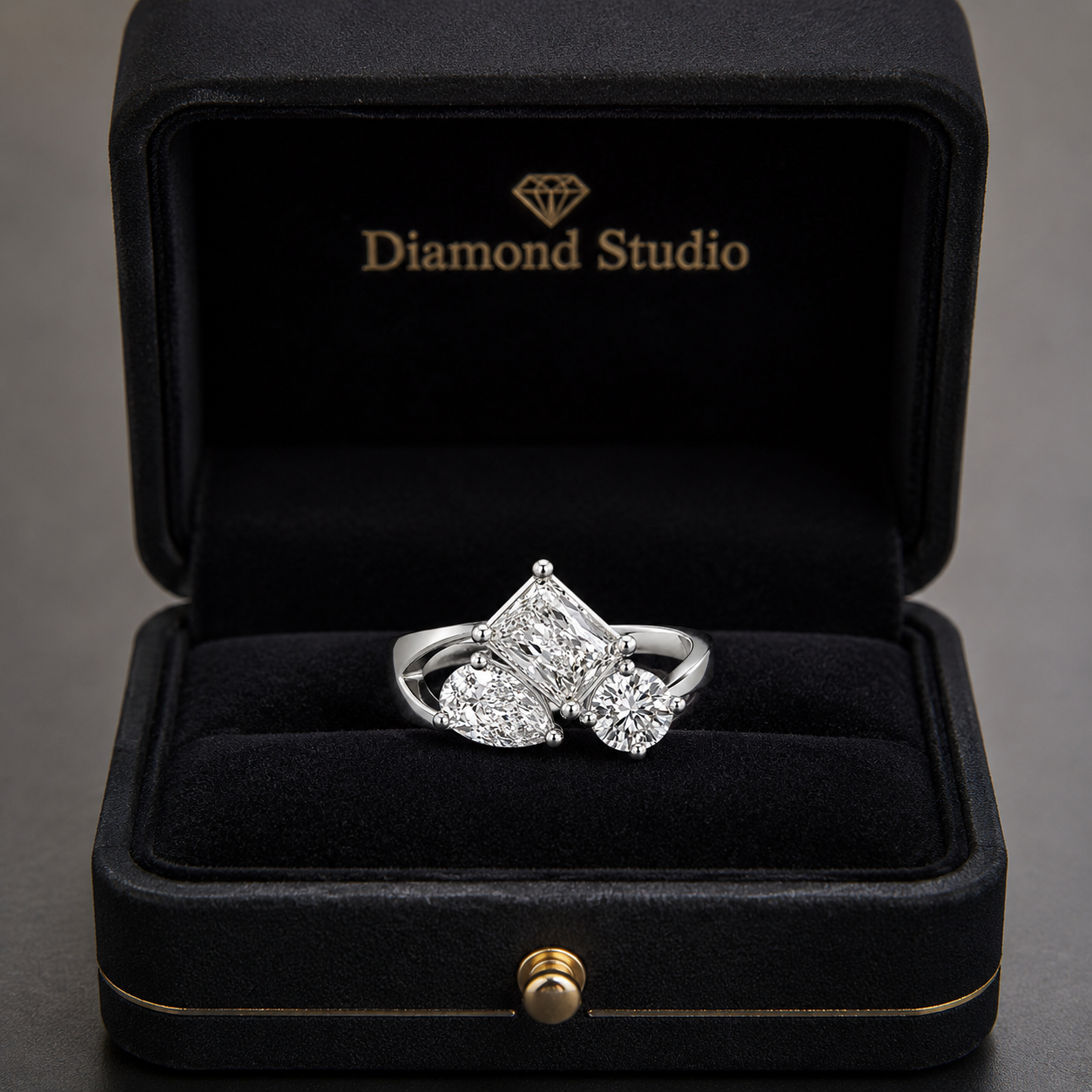 2.50 CT Multi Shape Lab-Grown Diamond Three-Stone Engagement Ring in 14K White Gold – Antique Trilogy Vintage Design
