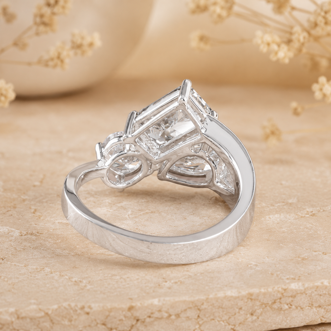 2.50 CT Multi Shape Lab-Grown Diamond Three-Stone Engagement Ring in 14K White Gold – Antique Trilogy Vintage Design