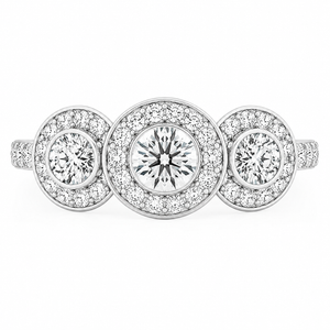 3.00 CT Round Halo Lab-Grown Diamond Three-Stone Engagement Ring in 14K White Gold – Anniversary Wedding Design
