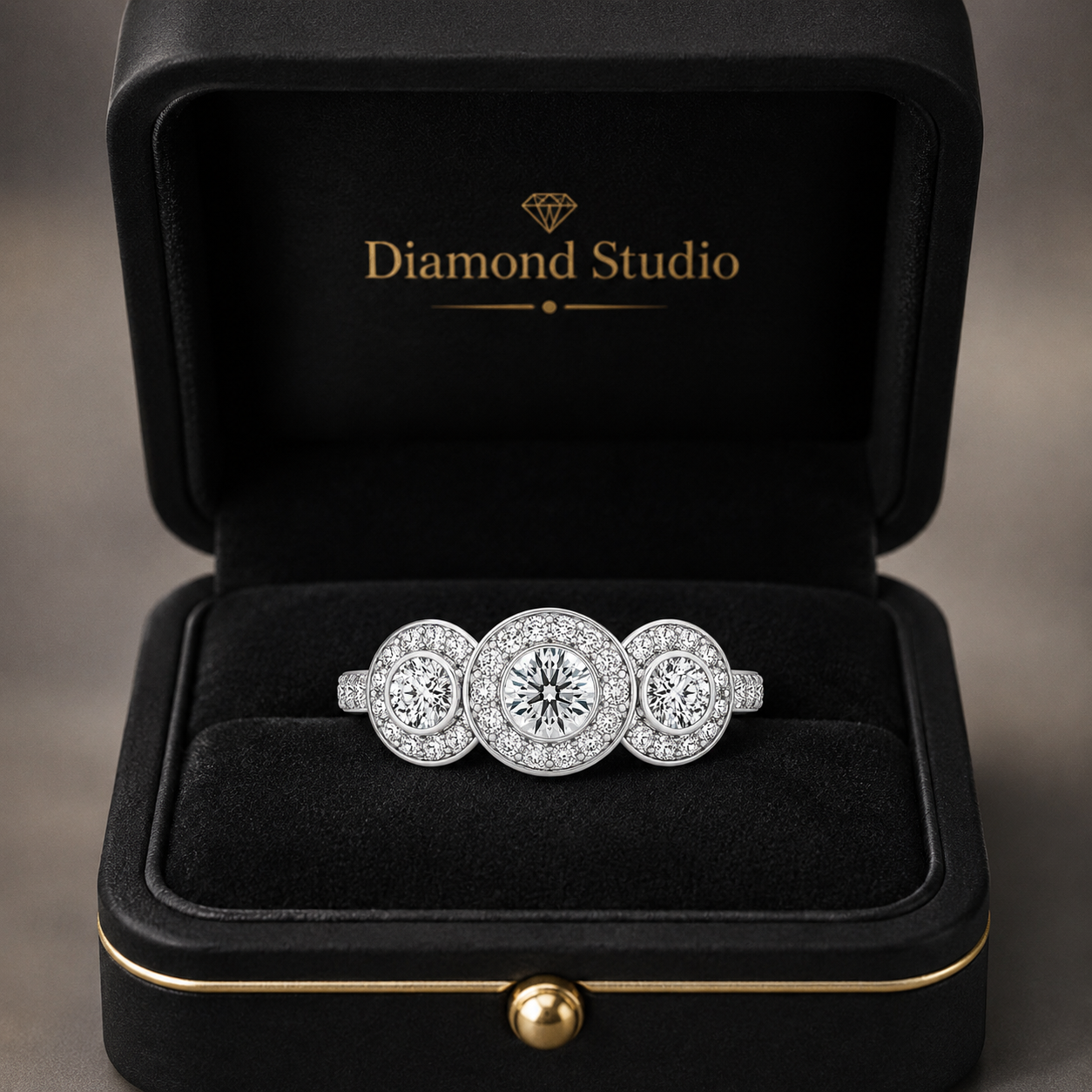 3.00 CT Round Halo Lab-Grown Diamond Three-Stone Engagement Ring in 14K White Gold – Anniversary Wedding Design