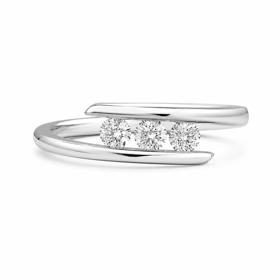 1.00 CT Round Lab-Grown Diamond Three-Stone Bypass Ring in 14K White Gold – Custom Wedding Gift Design