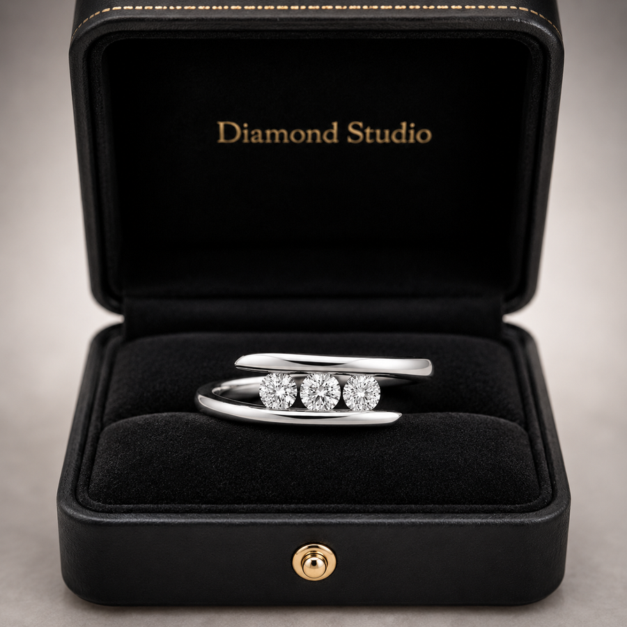 1.00 CT Round Lab-Grown Diamond Three-Stone Bypass Ring in 14K White Gold – Custom Wedding Gift Design