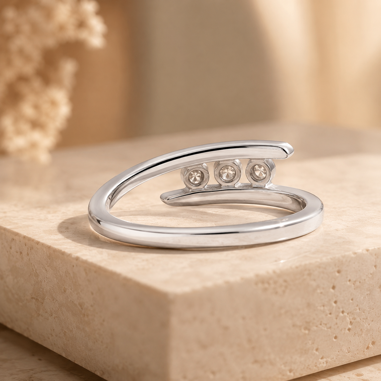 1.00 CT Round Lab-Grown Diamond Three-Stone Bypass Ring in 14K White Gold – Custom Wedding Gift Design