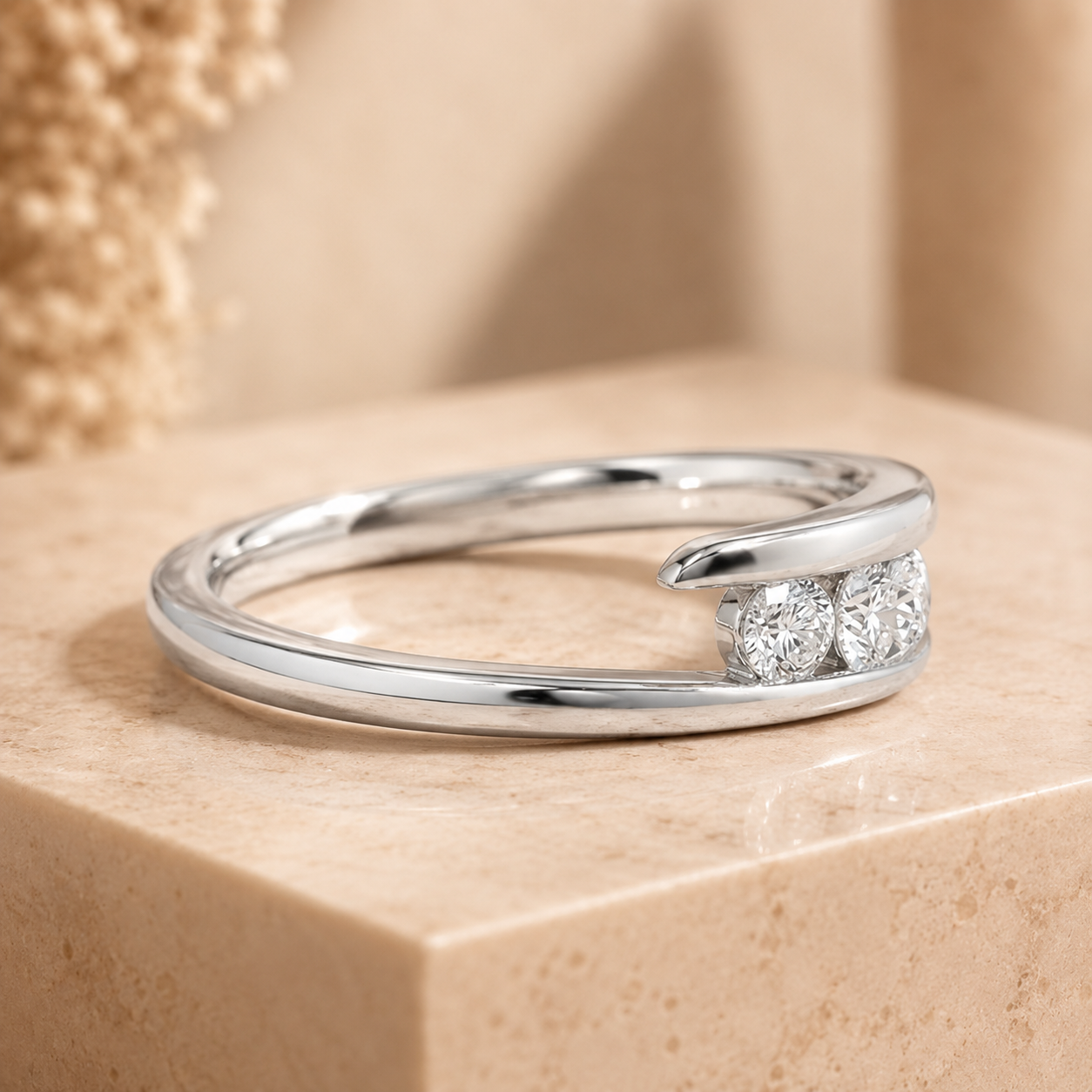 1.00 CT Round Lab-Grown Diamond Three-Stone Bypass Ring in 14K White Gold – Custom Wedding Gift Design