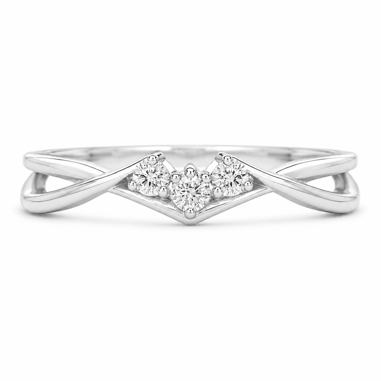 1.00 CT Minimal Twisted Lab-Grown Diamond Trilogy Engagement Ring in 14K White Gold – Dainty Three-Stone Promise Design