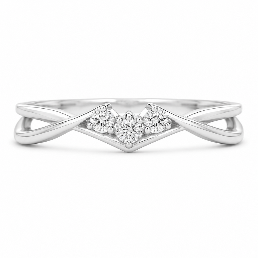 1.00 CT Minimal Twisted Lab-Grown Diamond Trilogy Engagement Ring in 14K White Gold – Dainty Three-Stone Promise Design