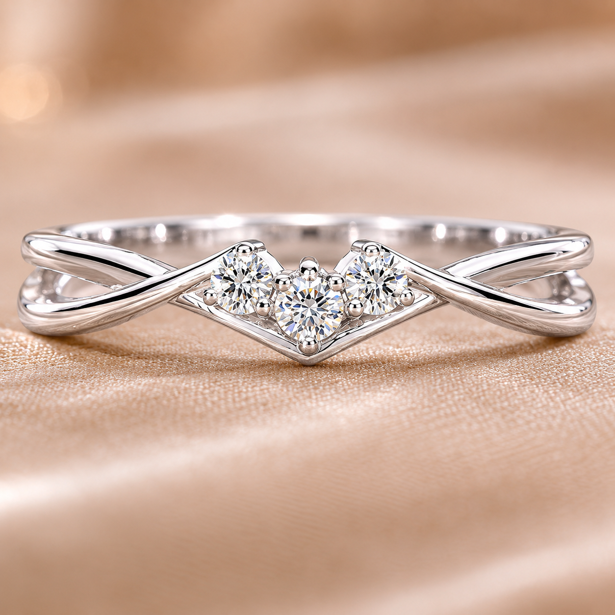 1.00 CT Minimal Twisted Lab-Grown Diamond Trilogy Engagement Ring in 14K White Gold – Dainty Three-Stone Promise Design