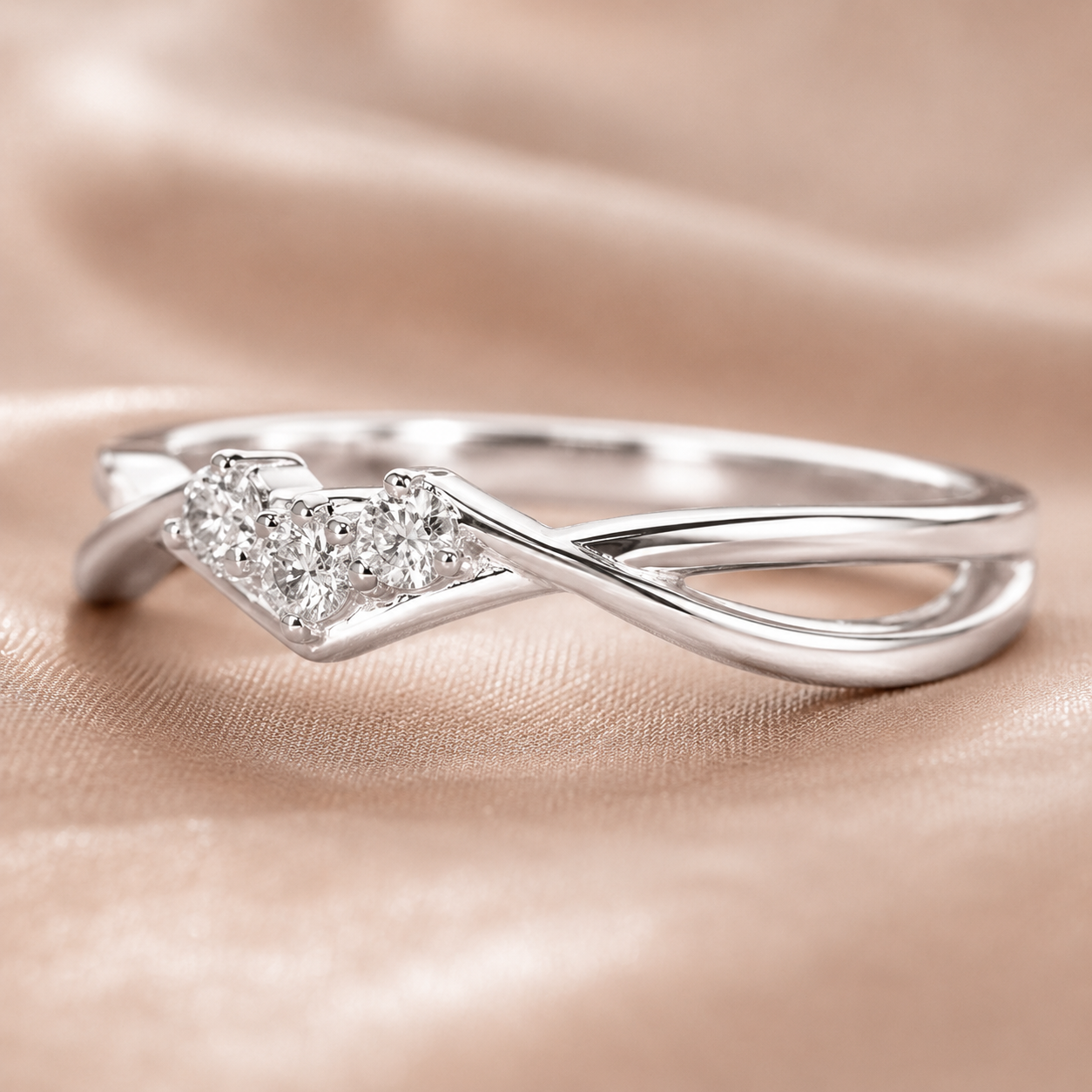 1.00 CT Minimal Twisted Lab-Grown Diamond Trilogy Engagement Ring in 14K White Gold – Dainty Three-Stone Promise Design