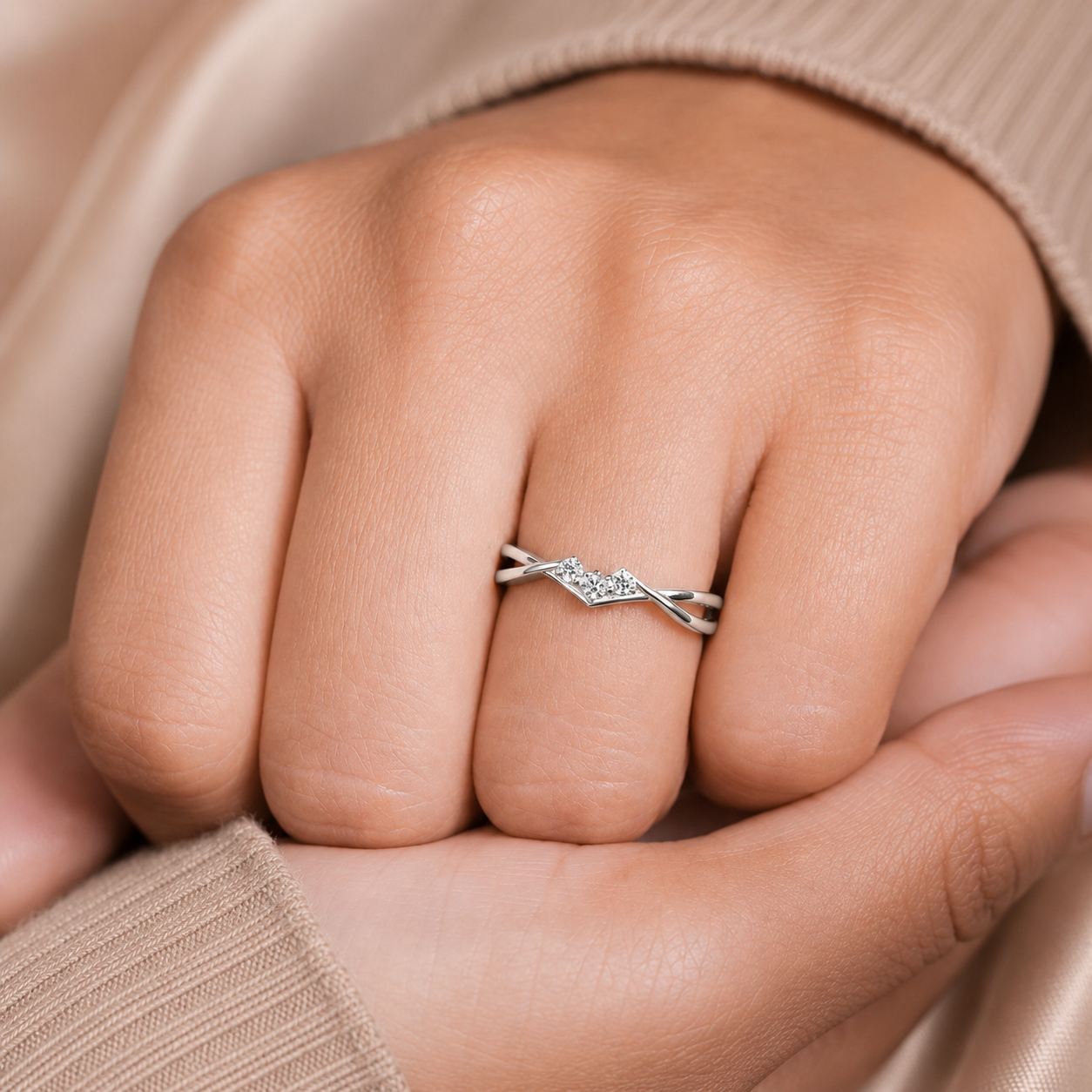 1.00 CT Minimal Twisted Lab-Grown Diamond Trilogy Engagement Ring in 14K White Gold – Dainty Three-Stone Promise Design