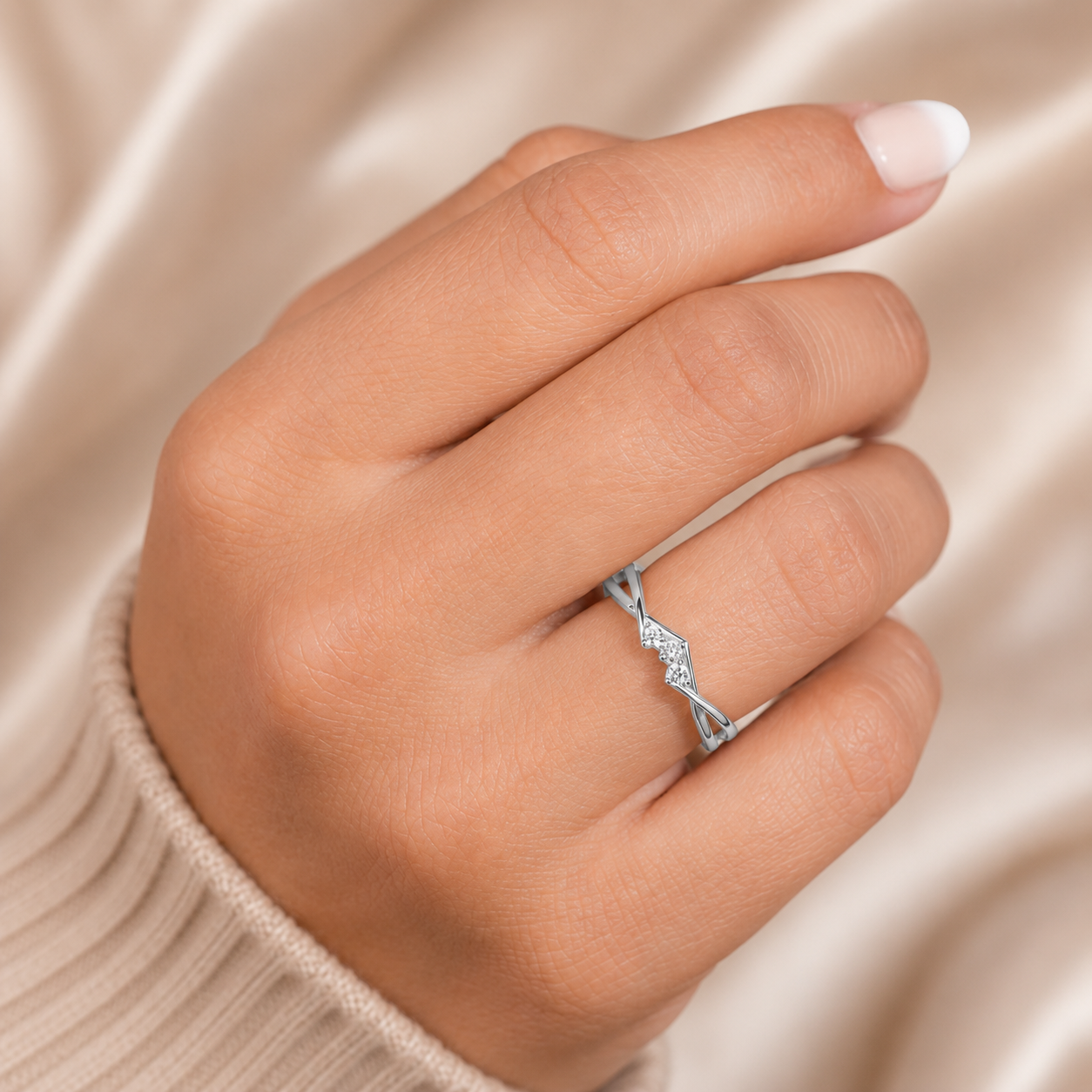 1.00 CT Minimal Twisted Lab-Grown Diamond Trilogy Engagement Ring in 14K White Gold – Dainty Three-Stone Promise Design