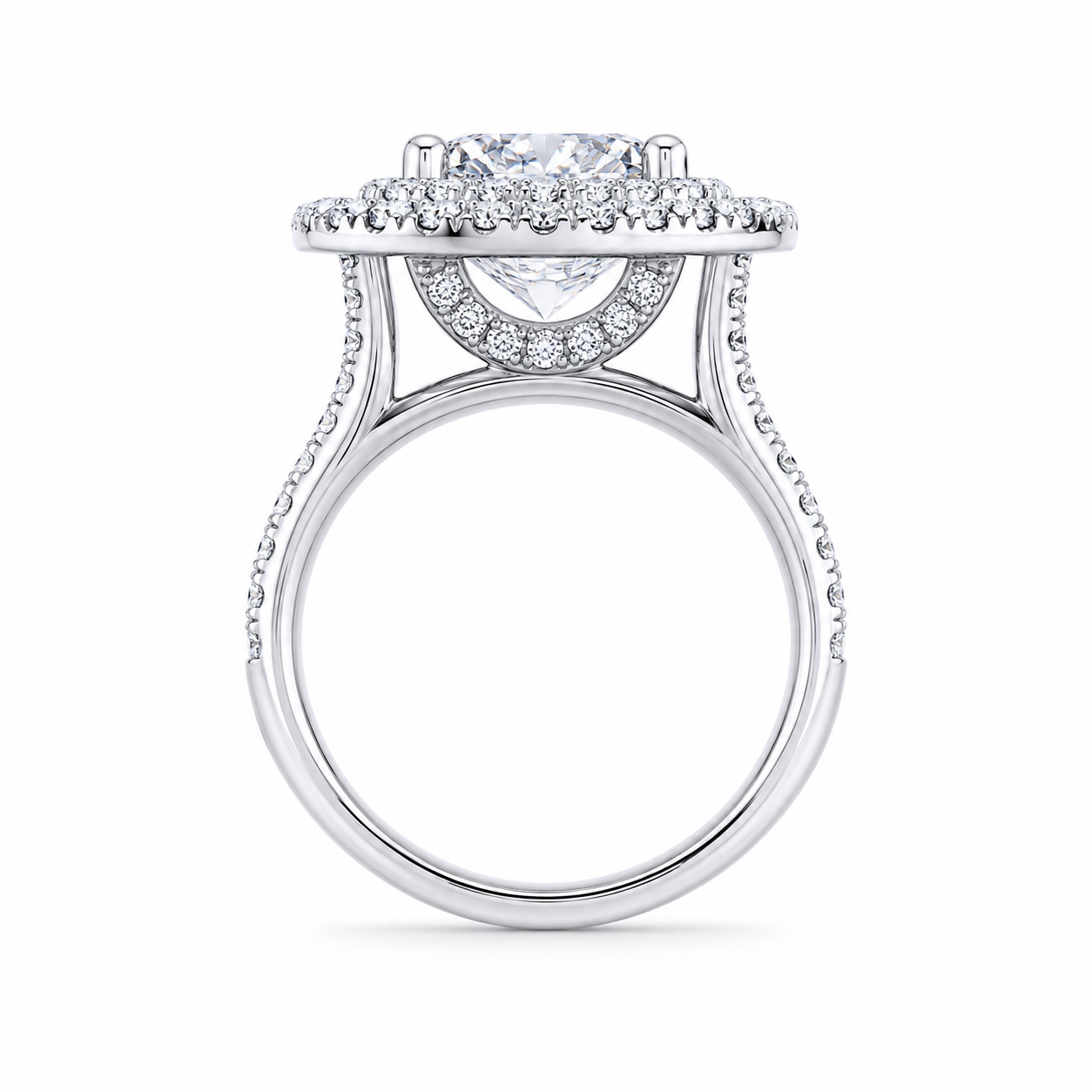 4.00 CT Cushion Cut Lab-Grown Diamond Double Halo Engagement Ring in 14K White Gold – Square Halo Bridal Design
