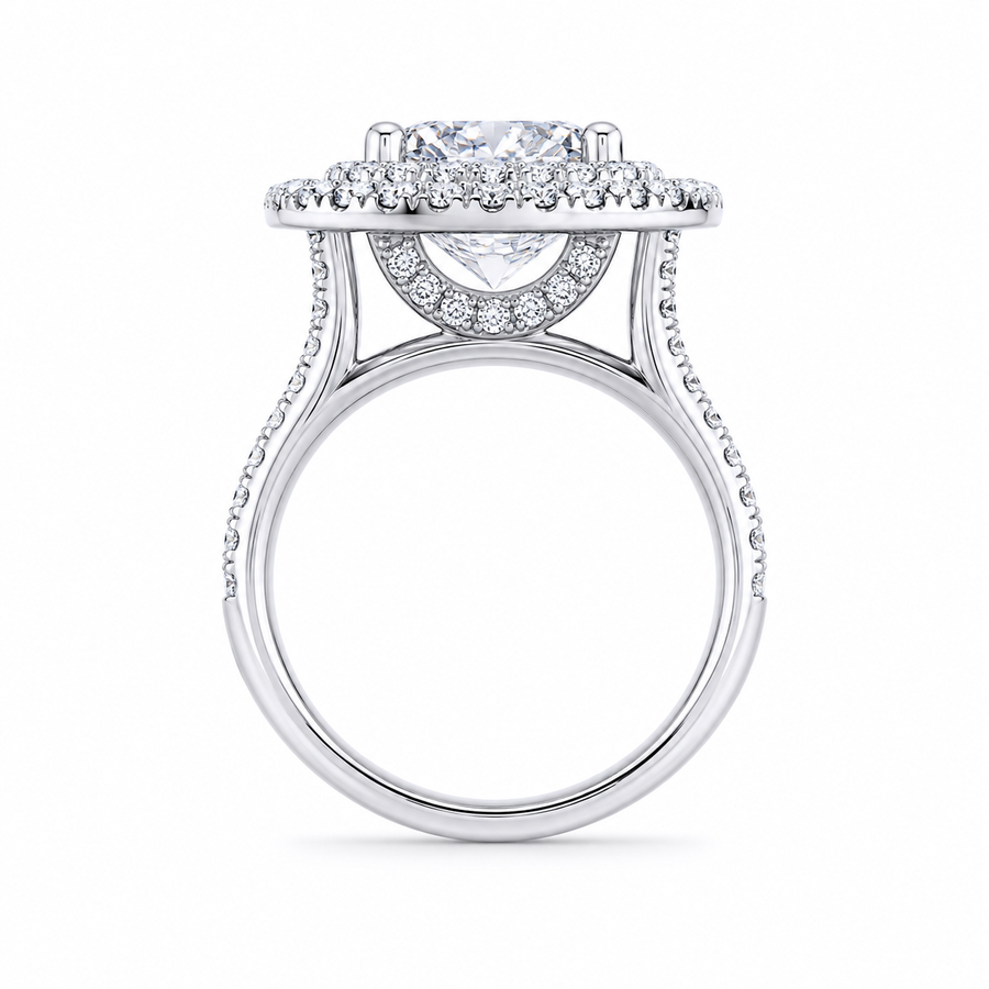 4.00 CT Cushion Cut Lab-Grown Diamond Double Halo Engagement Ring in 14K White Gold – Square Halo Bridal Design
