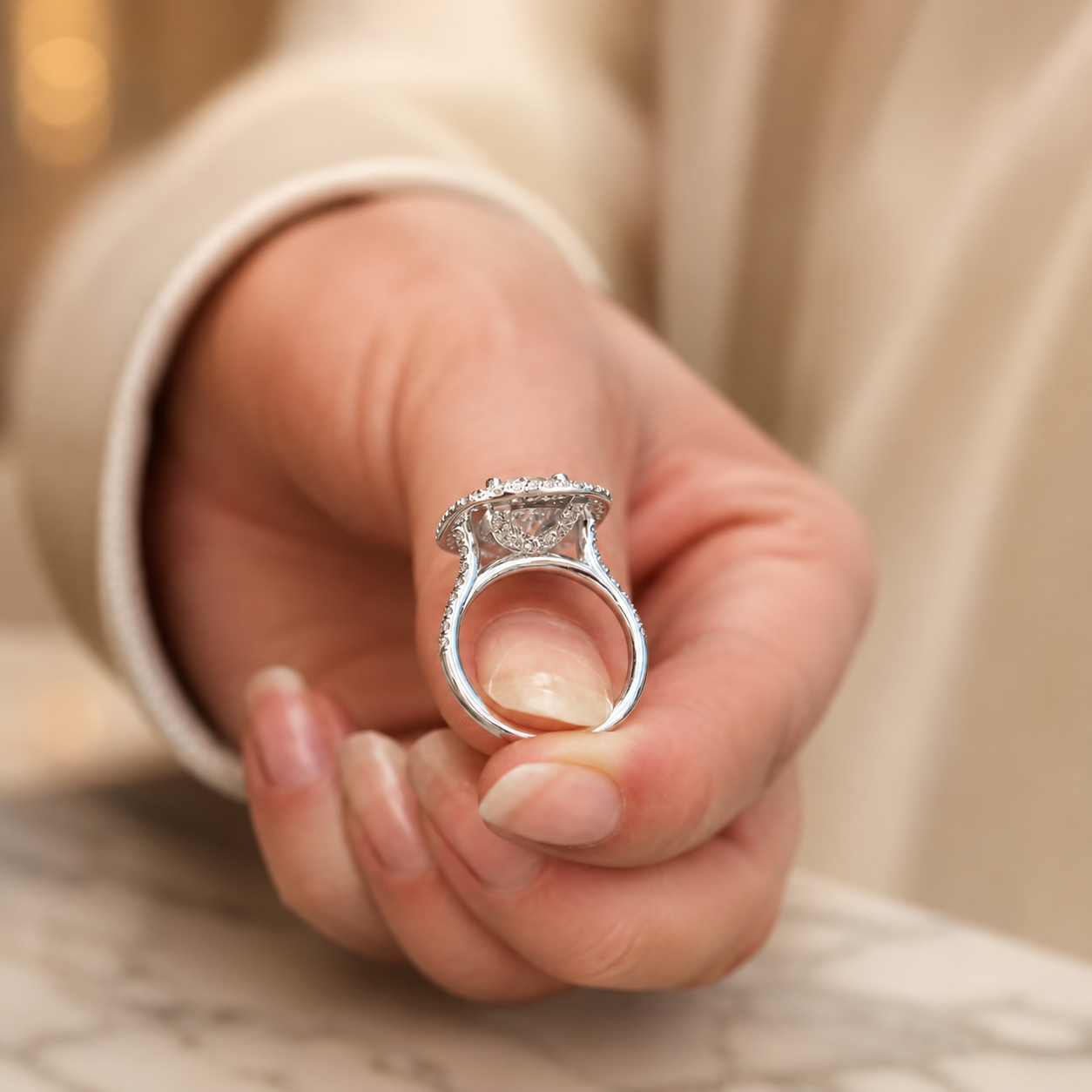 4.00 CT Cushion Cut Lab-Grown Diamond Double Halo Engagement Ring in 14K White Gold – Square Halo Bridal Design