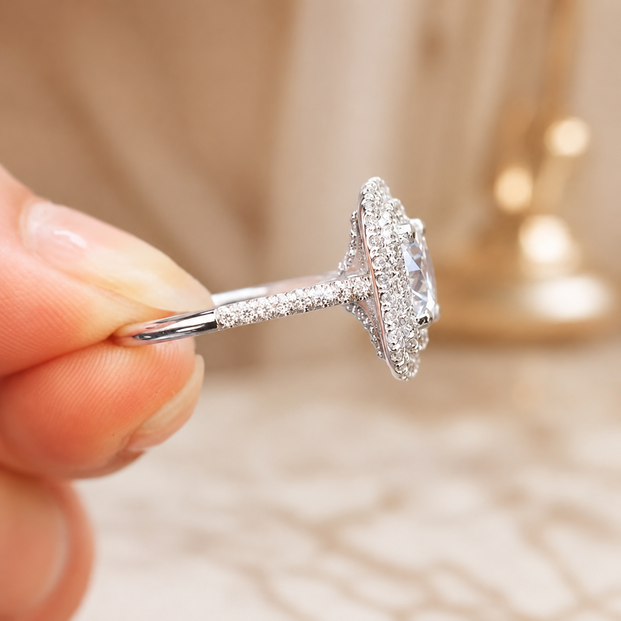 4.00 CT Cushion Cut Lab-Grown Diamond Double Halo Engagement Ring in 14K White Gold – Square Halo Bridal Design
