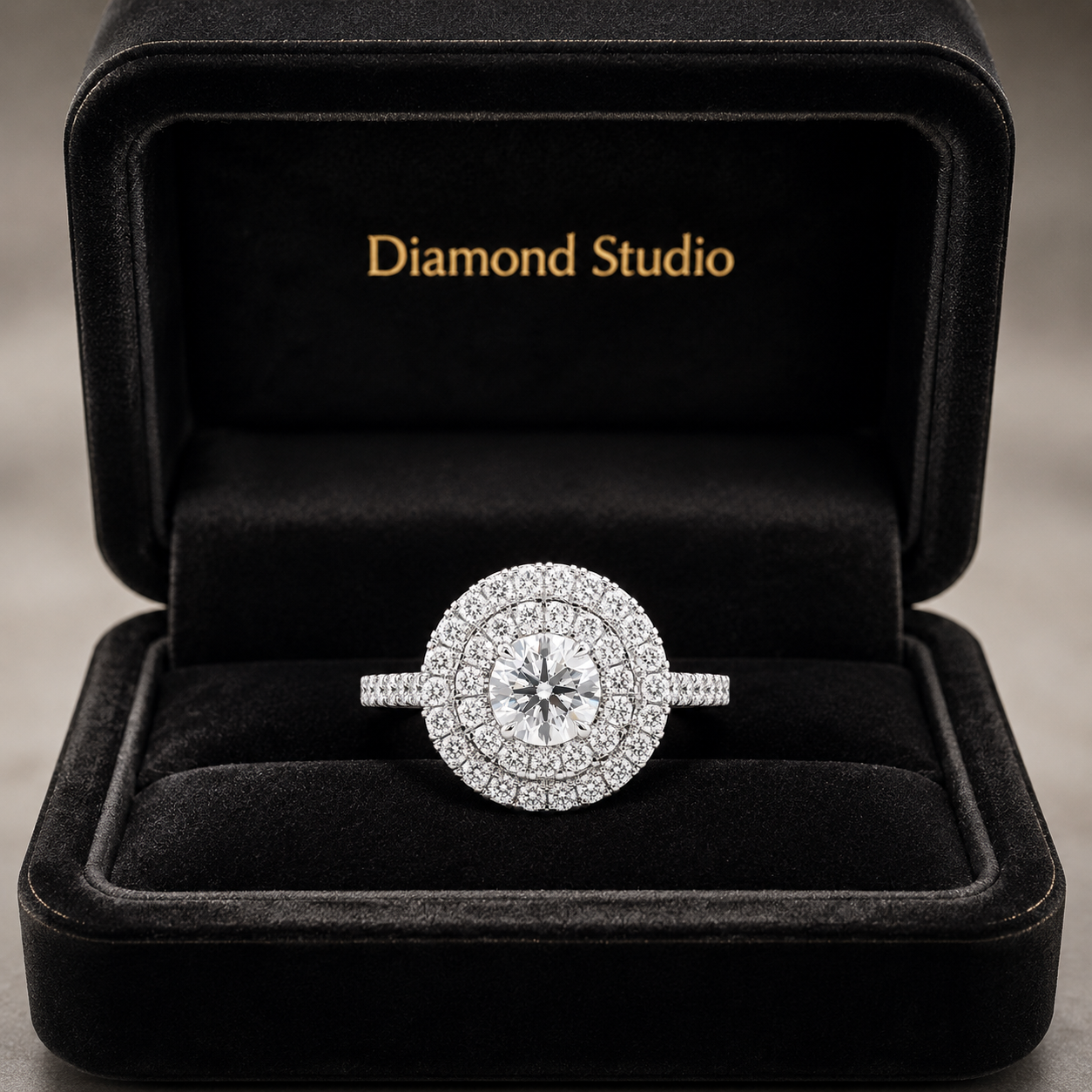 1.37 CT Round Hearts & Arrows Lab-Grown Diamond Double Halo Engagement Ring in 14K White Gold – Handmade Anniversary Design