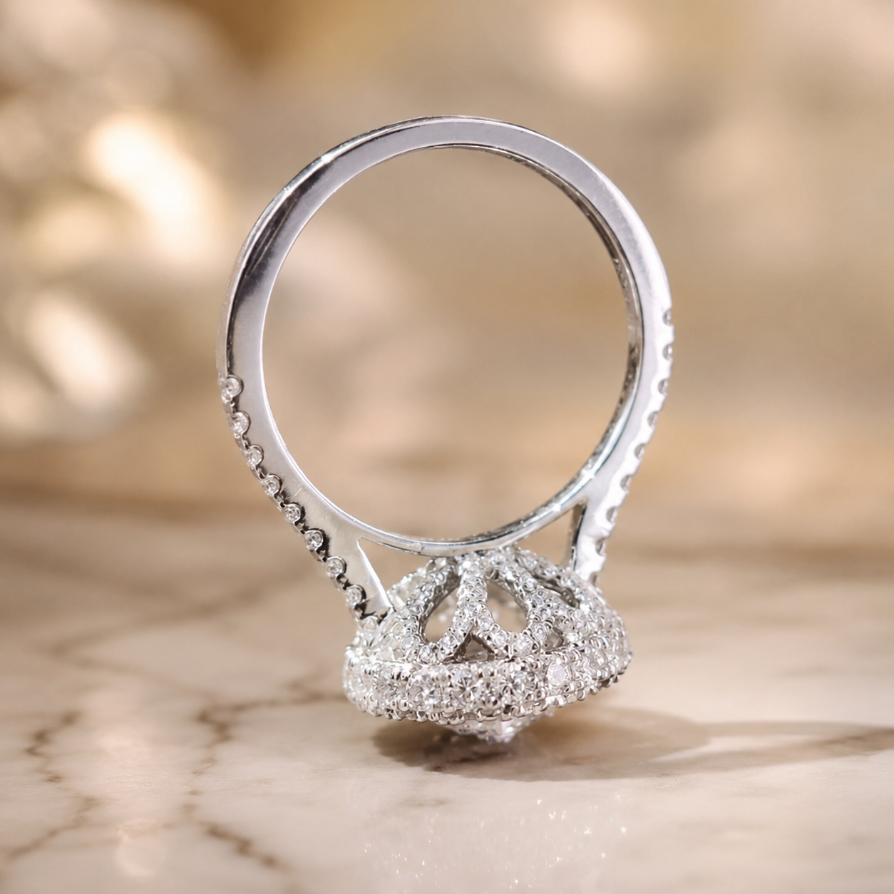 1.37 CT Round Hearts & Arrows Lab-Grown Diamond Double Halo Engagement Ring in 14K White Gold – Handmade Anniversary Design