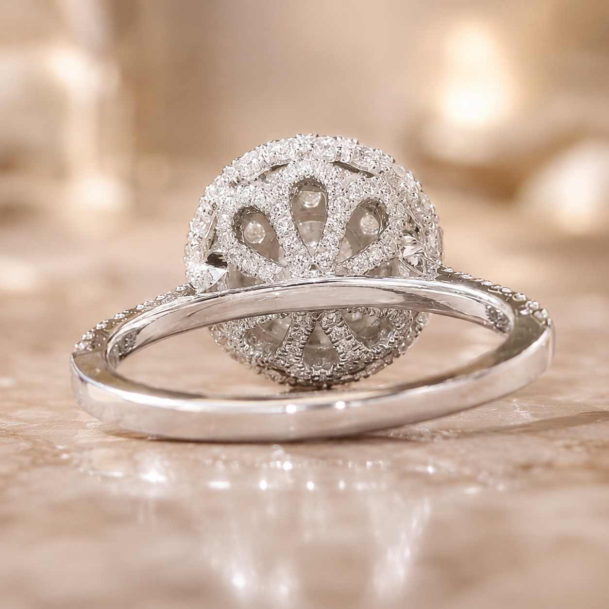 1.37 CT Round Hearts & Arrows Lab-Grown Diamond Double Halo Engagement Ring in 14K White Gold – Handmade Anniversary Design