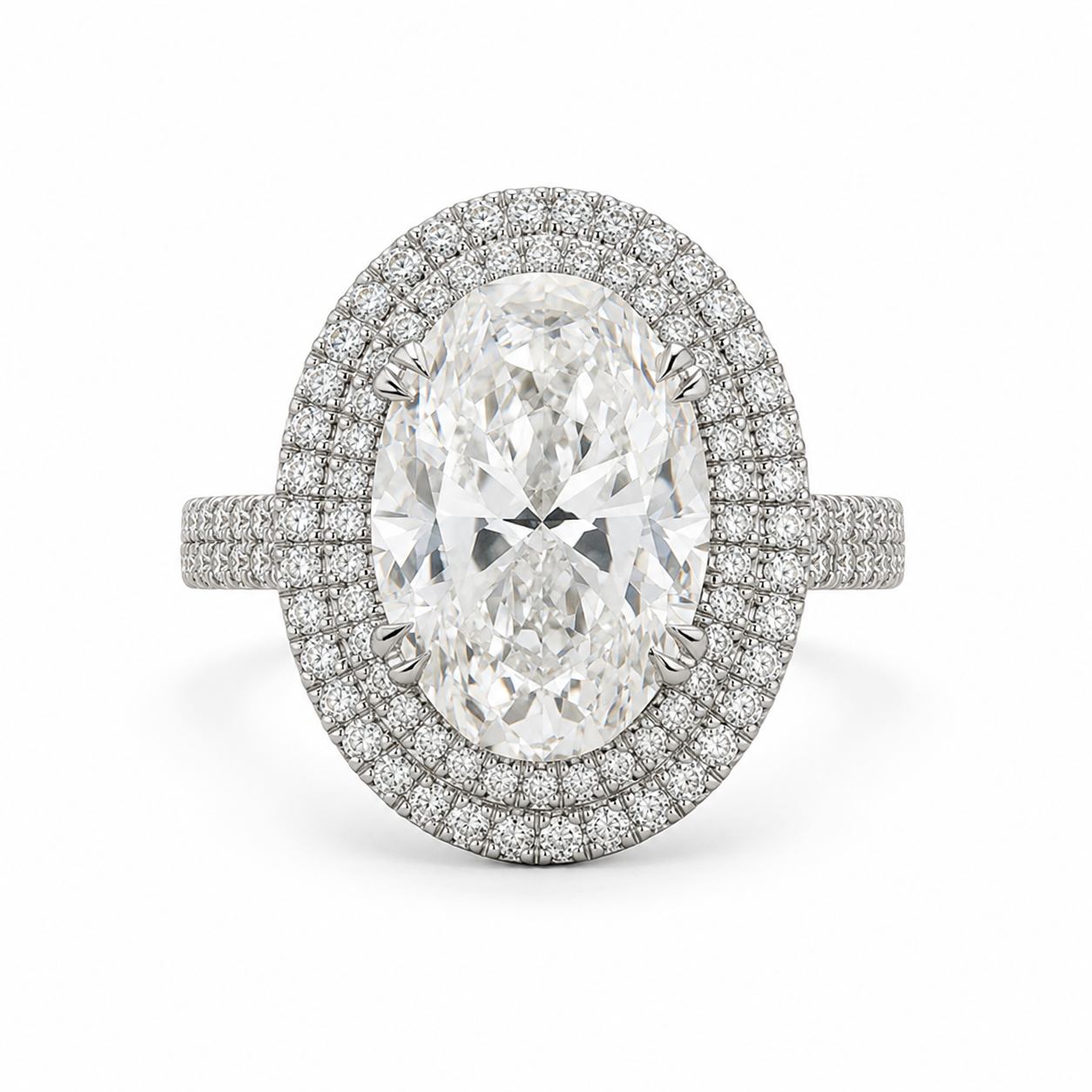 6.00 CT Oval Cut Lab-Grown Diamond Double Halo Engagement Ring in 14K White Gold – Antique Inspired Solitaire Design