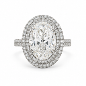 6.00 CT Oval Cut Lab-Grown Diamond Double Halo Engagement Ring in 14K White Gold – Antique Inspired Solitaire Design