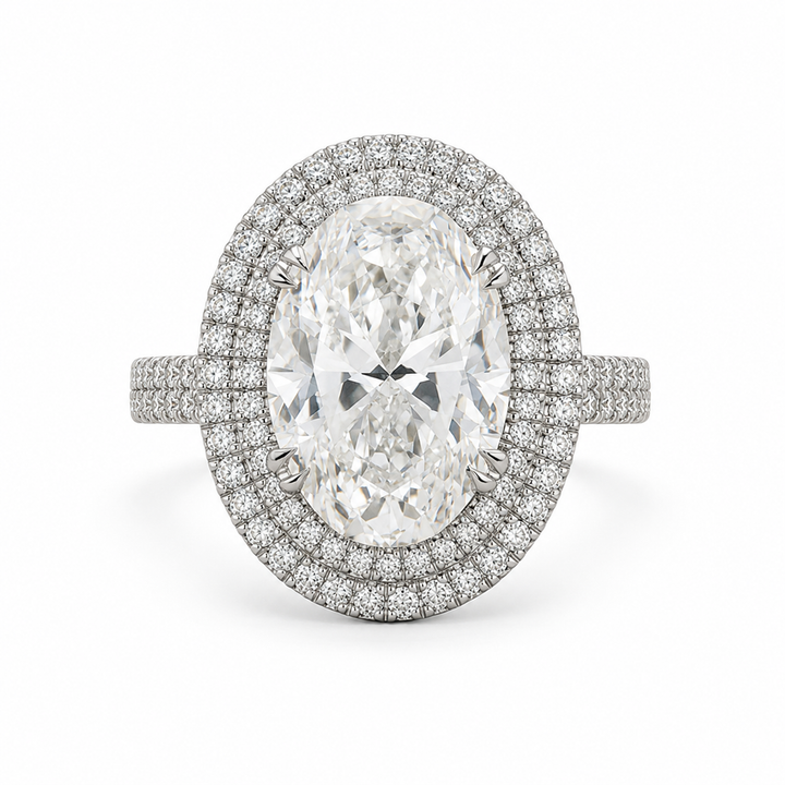 6.00 CT Oval Cut Lab-Grown Diamond Double Halo Engagement Ring in 14K White Gold â€“ Antique Inspired Solitaire Design from Diamond Studio