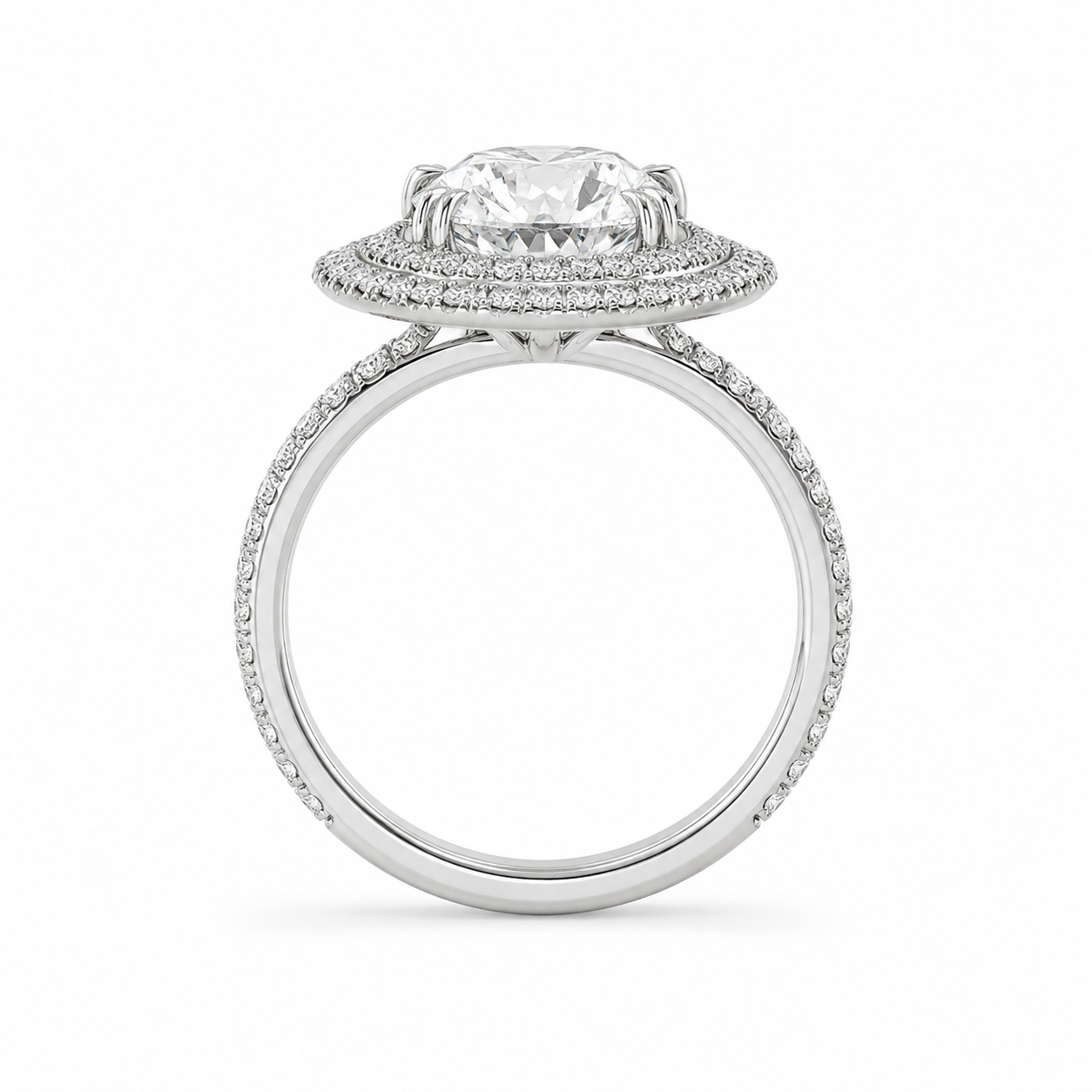 6.00 CT Oval Cut Lab-Grown Diamond Double Halo Engagement Ring in 14K White Gold – Antique Inspired Solitaire Design