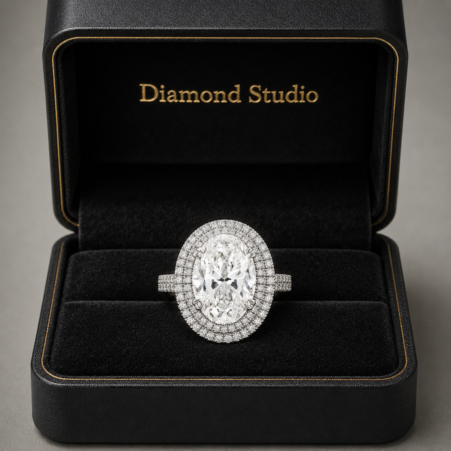 6.00 CT Oval Cut Lab-Grown Diamond Double Halo Engagement Ring in 14K White Gold – Antique Inspired Solitaire Design