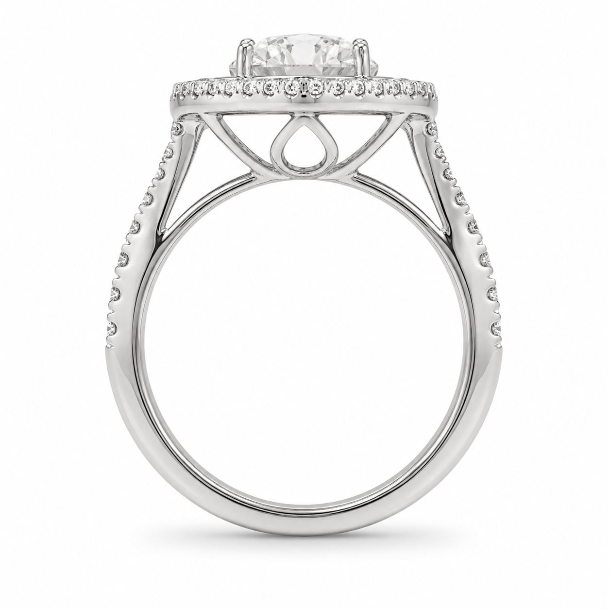 2.00 CT Pear Shaped Lab-Grown Diamond Double Halo Engagement Ring in 14K White Gold – Pavé Bridal Statement Design
