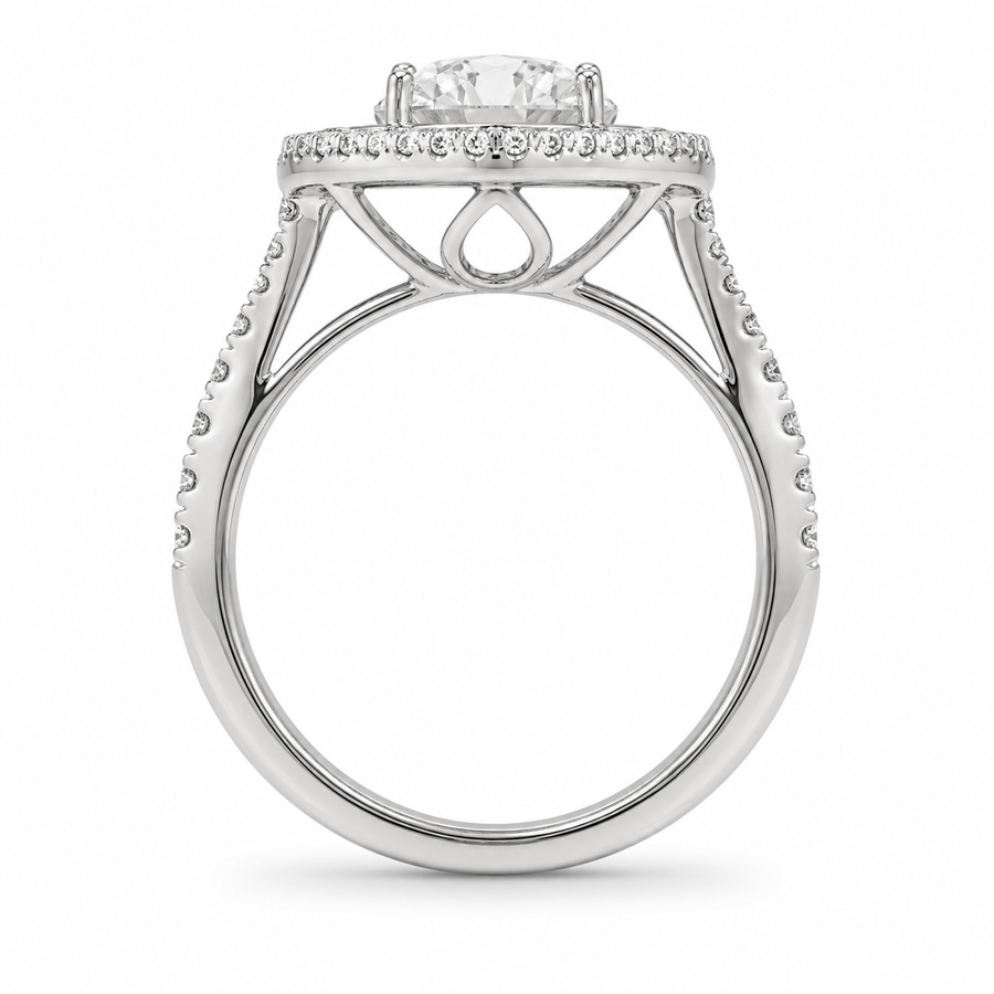 2.00 CT Pear Shaped Lab-Grown Diamond Double Halo Engagement Ring in 14K White Gold – Pavé Bridal Statement Design