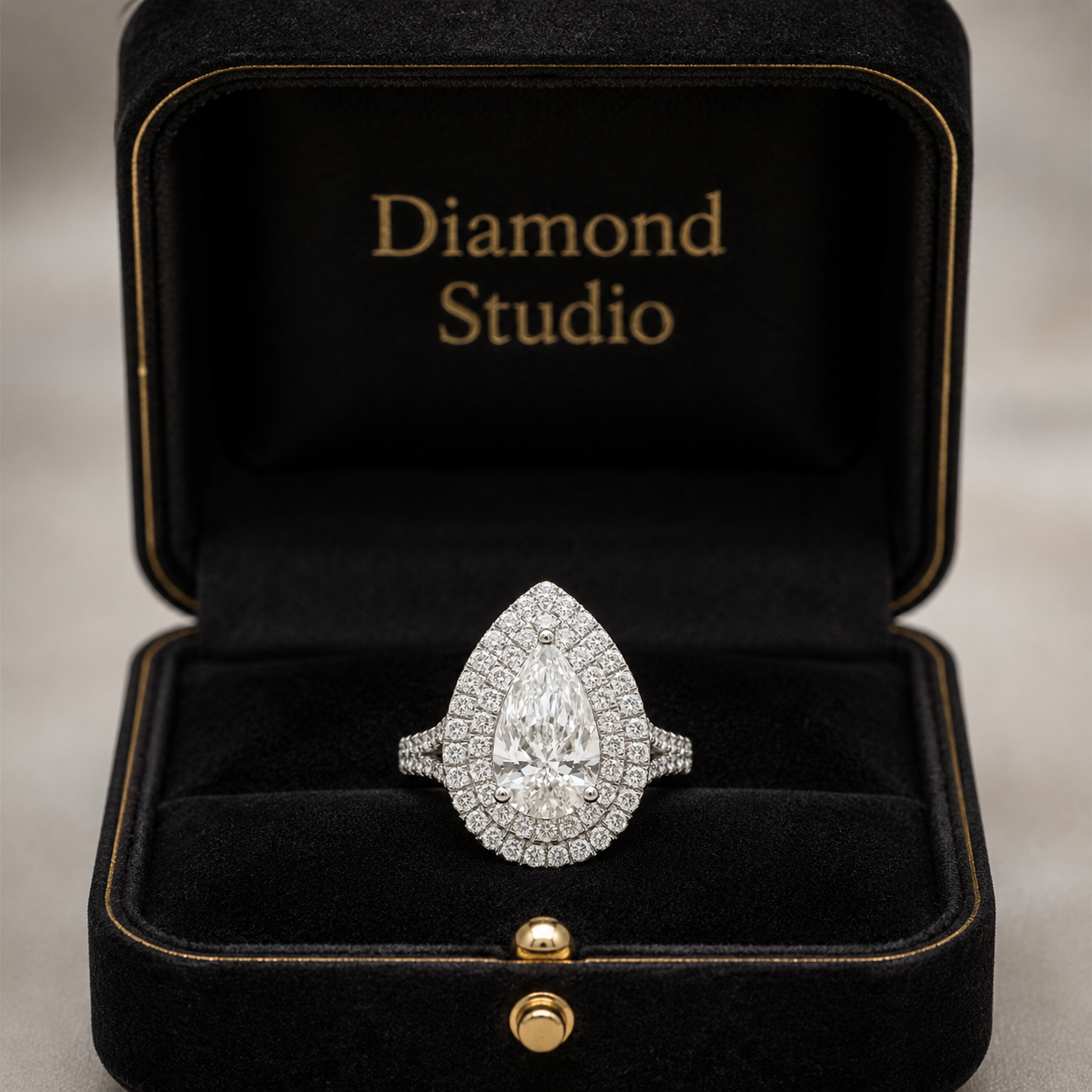2.00 CT Pear Shaped Lab-Grown Diamond Double Halo Engagement Ring in 14K White Gold – Pavé Bridal Statement Design