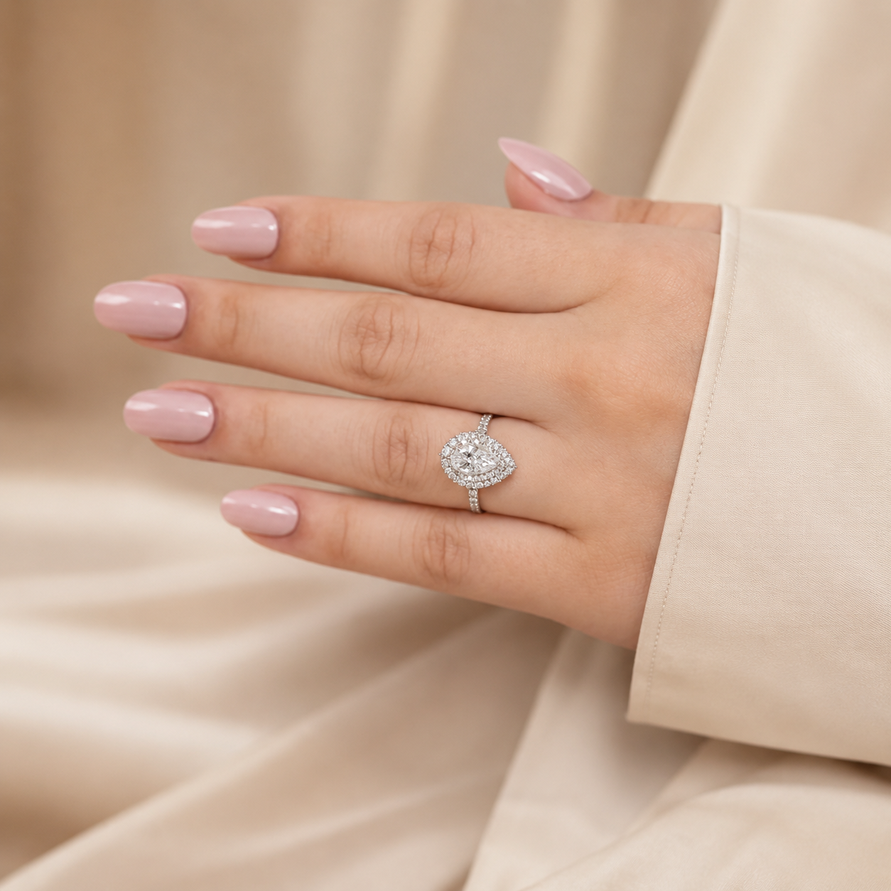 2.00 CT Pear Shaped Lab-Grown Diamond Double Halo Engagement Ring in 14K White Gold – Pavé Bridal Statement Design