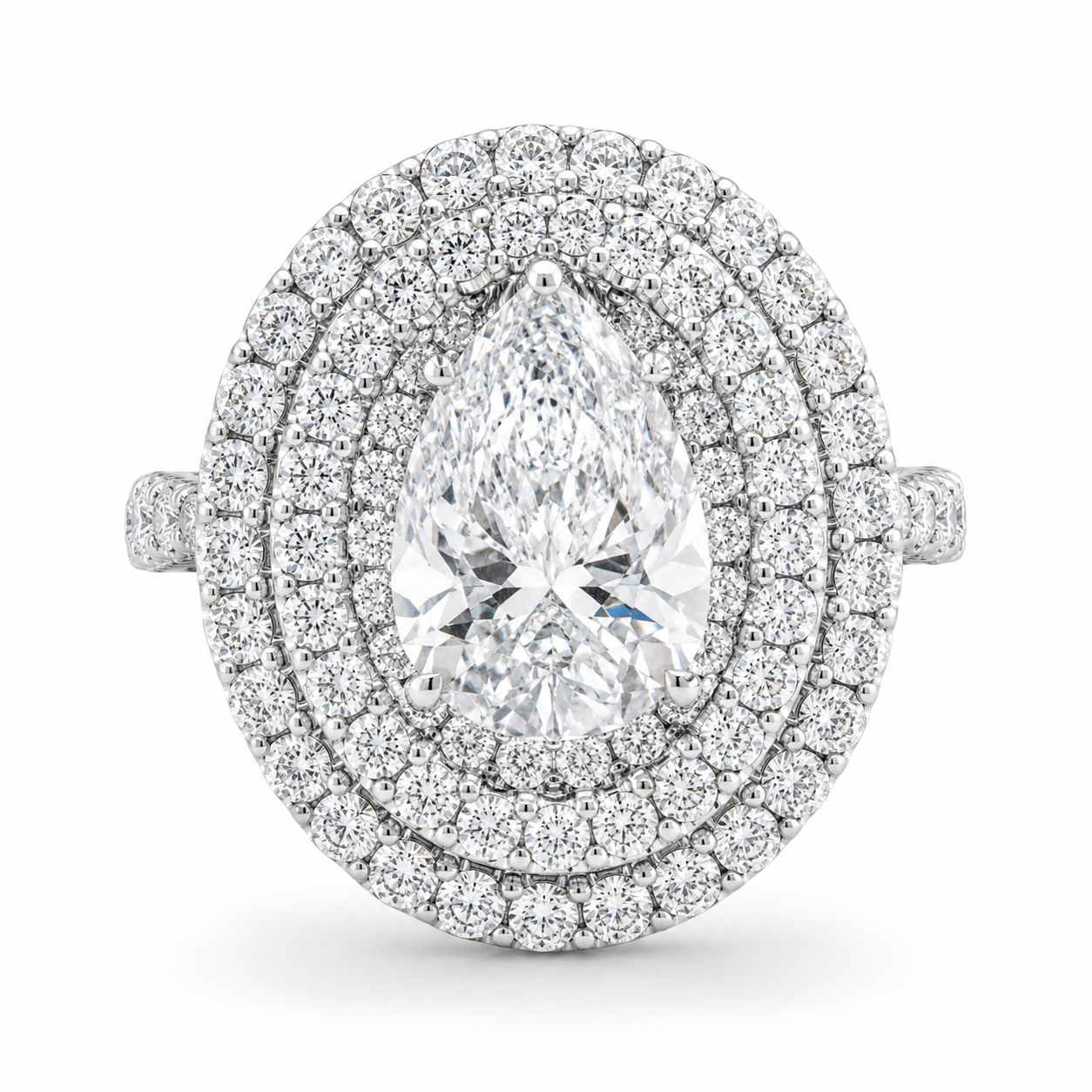 3.00 CT Pear Cut Lab-Grown Diamond Double Halo Engagement Ring in 14K White Gold – Pavé Halo Anniversary Design