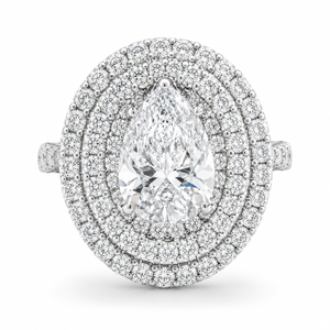 3.00 CT Pear Cut Lab-Grown Diamond Double Halo Engagement Ring in 14K White Gold – Pavé Halo Anniversary Design