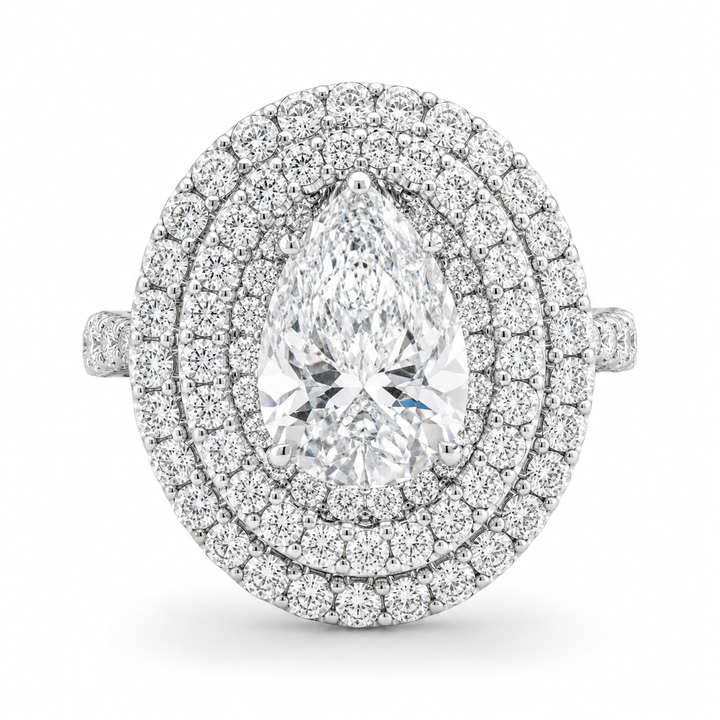 3.00 CT Pear Cut Lab-Grown Diamond Double Halo Engagement Ring in 14K White Gold â€“ PavÃ© Halo Anniversary Design from Diamond Studio