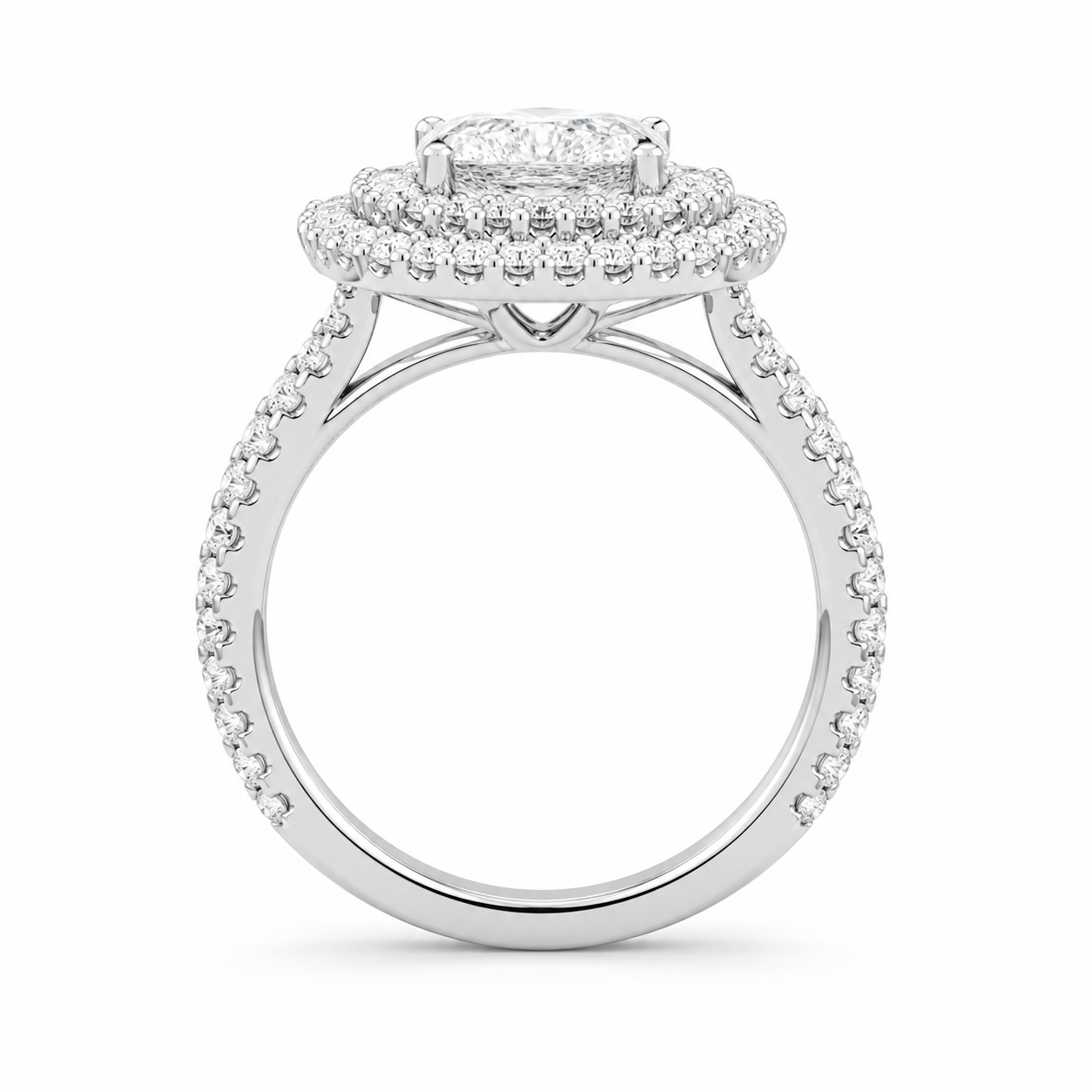 3.00 CT Pear Cut Lab-Grown Diamond Double Halo Engagement Ring in 14K White Gold – Pavé Halo Anniversary Design