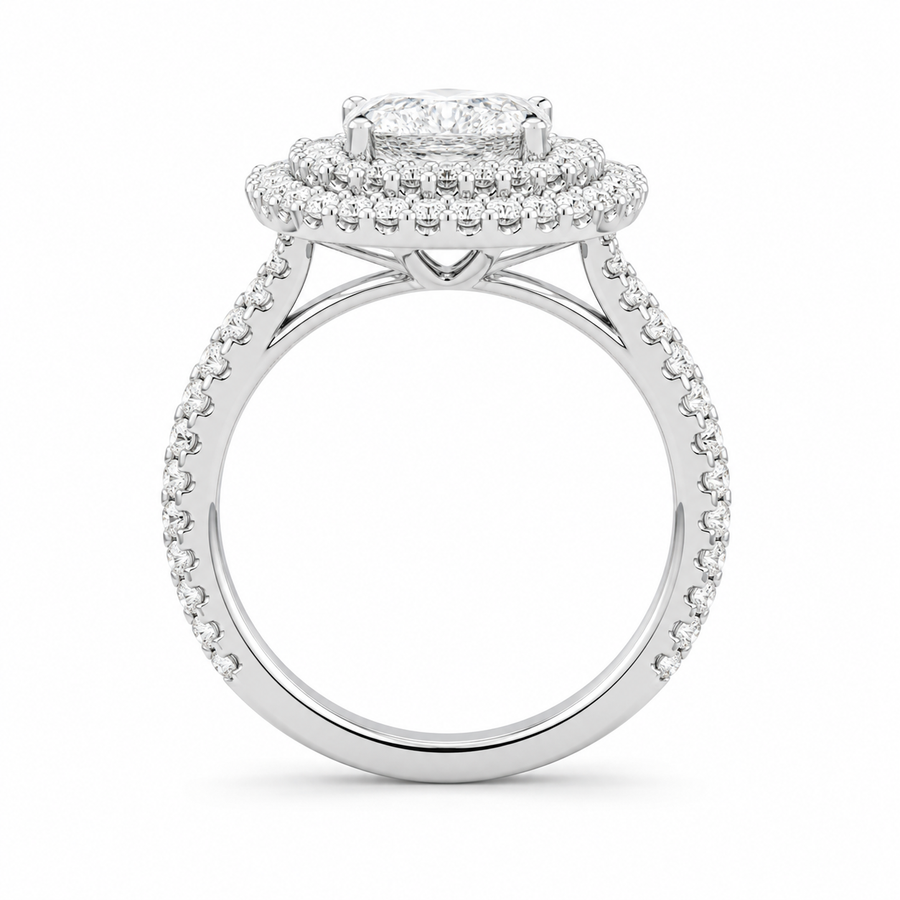 3.00 CT Pear Cut Lab-Grown Diamond Double Halo Engagement Ring in 14K White Gold – Pavé Halo Anniversary Design