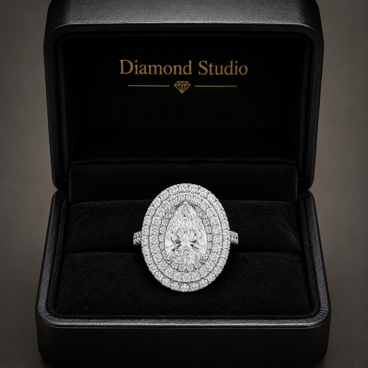 3.00 CT Pear Cut Lab-Grown Diamond Double Halo Engagement Ring in 14K White Gold – Pavé Halo Anniversary Design