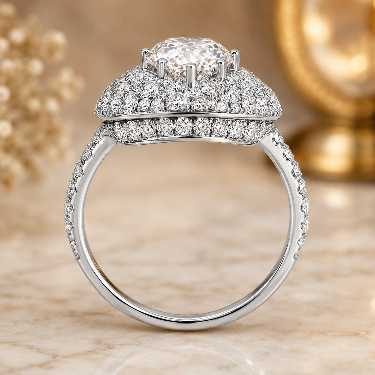 3.00 CT Pear Cut Lab-Grown Diamond Double Halo Engagement Ring in 14K White Gold – Pavé Halo Anniversary Design