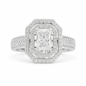 1.00 CT Radiant Cut Lab-Grown Diamond Double Halo Engagement Ring in 14K White Gold